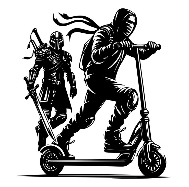 Vector vector libre vector de dos ruedas scooter de patinaje con silueta de jinete