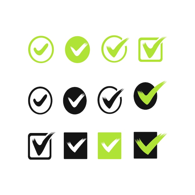 Vector libre verde negro marca de comprobación y conjunto de iconos de cruz Círculo con cuadro color verde color negro