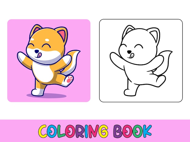 Vector vector libro para colorear actividad animal libro para colorear lindo animal para la educación lindo shiba inu negro a