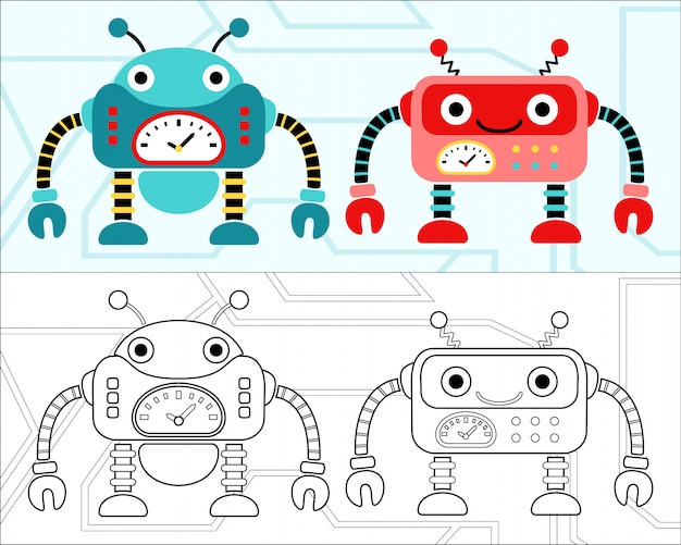 Vector de libro para colorear con dibujos animados de robots agradables