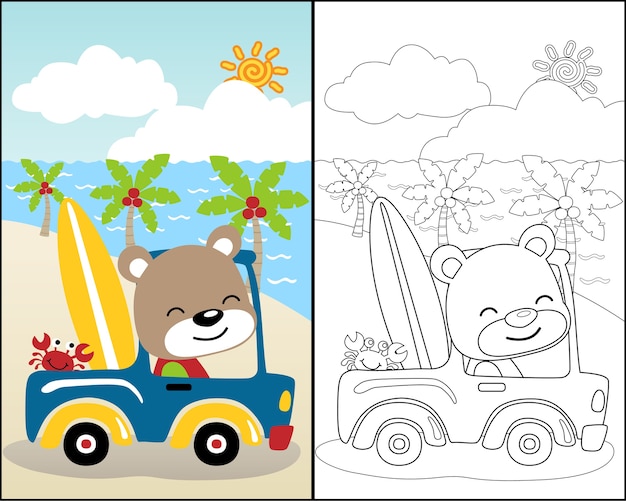 vector de libro para colorear con lindos animales en coche