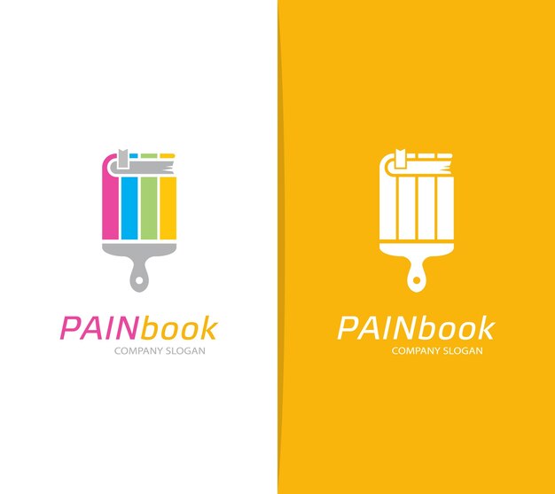 Vector vector de libro y pincel combinación de logotipo de librería y biblioteca símbolo o icono pincel único y