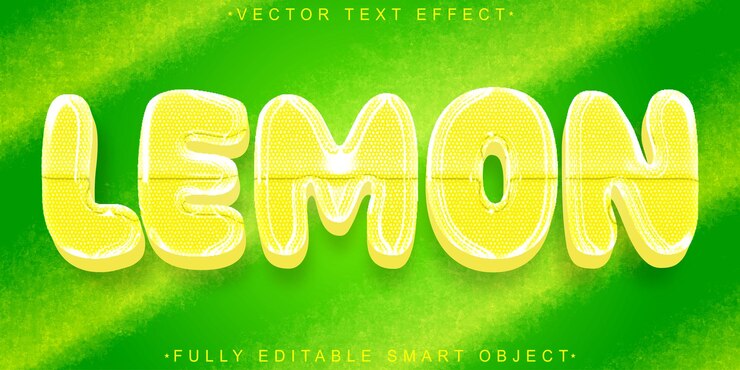 Vector vector de limón amarillo efecto de texto de objeto inteligente totalmente editable