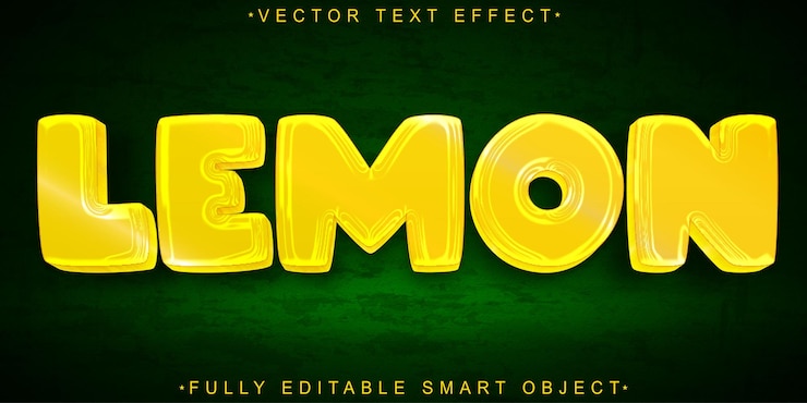 Vector vector de limón amarillo efecto de texto de objeto inteligente totalmente editable