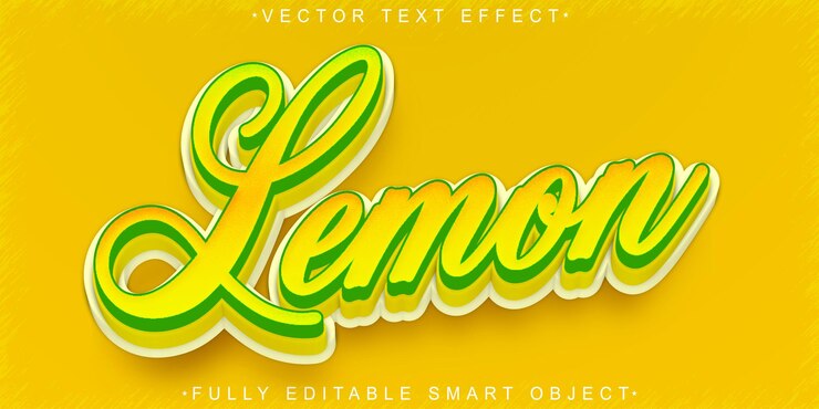 Vector vector de limón de dibujos animados efecto de texto de objeto inteligente totalmente editable