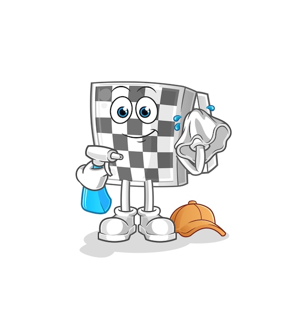 Vector limpiador de tablero de ajedrez. personaje animado