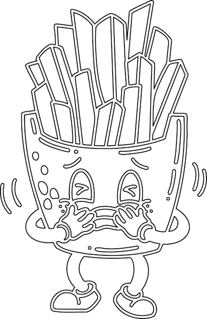 Un vector de una linda caricatura de papas fritas en color blanco y negro