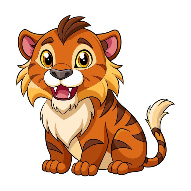 Vector de una linda caricatura de smilodón sobre un fondo blanco