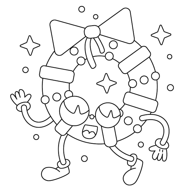 Vector linda corona de Navidad libro de colorear dibujos animados aislados en blanco página de colorear Contorno