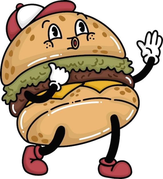 un vector de una linda hamburguesa de dibujos animados