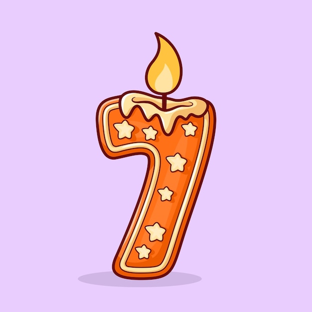 Vector linda vela de cumpleaños en la forma del número siete ilustración de dibujos animados doodle plano