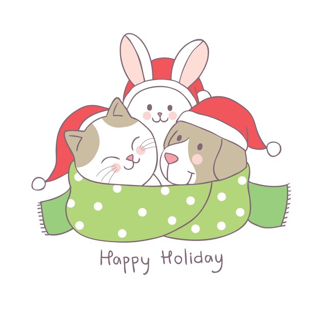 Vector lindo de los animales y de la bufanda de la Navidad de la historieta.