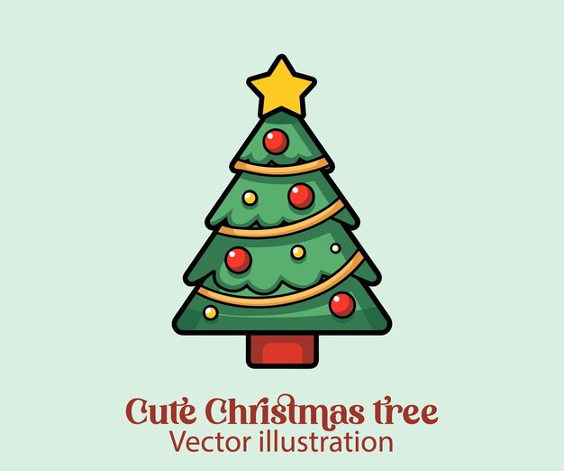 Vector de un lindo árbol de Navidad para unas felices vacaciones de invierno y dibujos animados navideños