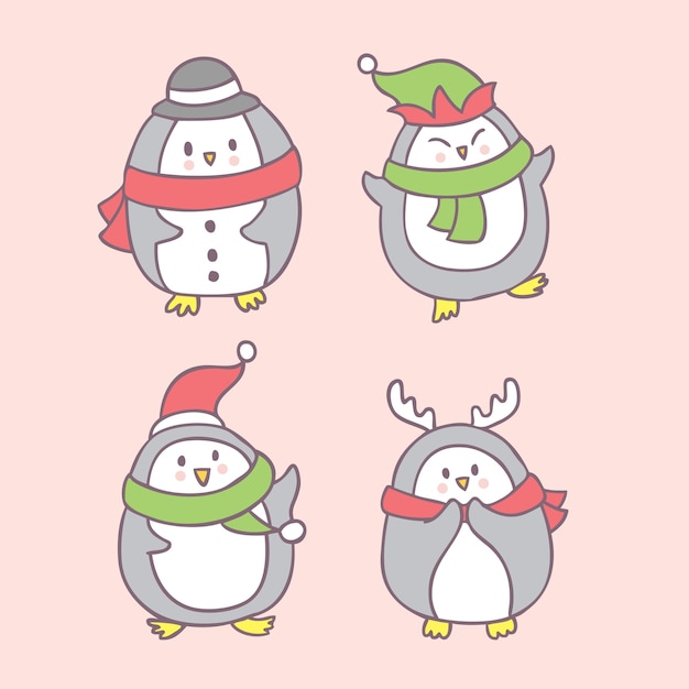 Vector lindo del baile del pingüino de la navidad de la historieta.