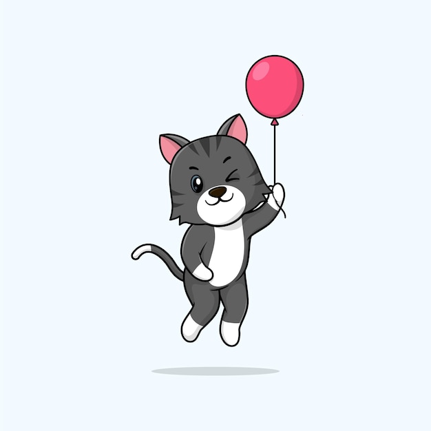 Vector lindo bebé gato dibujos animados flotando sosteniendo globo icono ilustración