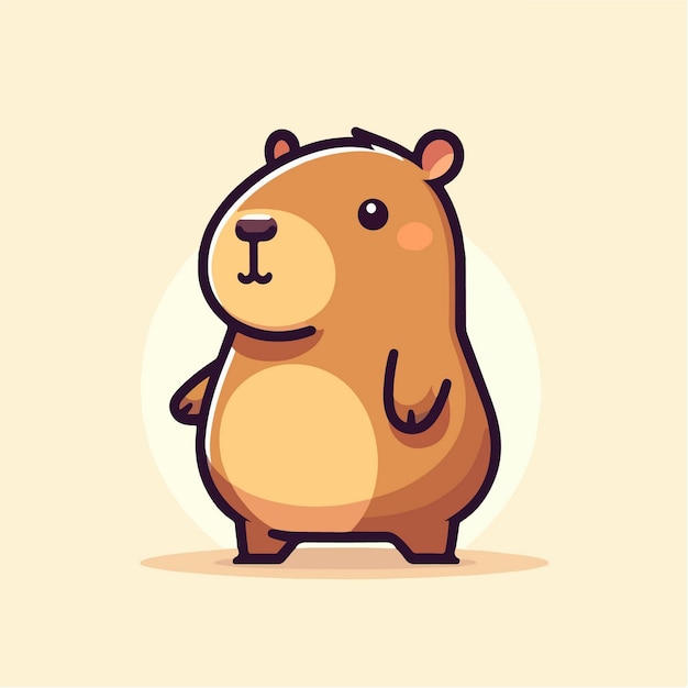 Vector lindo capibara de pie con feliz postura de dibujos animados de ícono vectorial de la ilustración del animal.