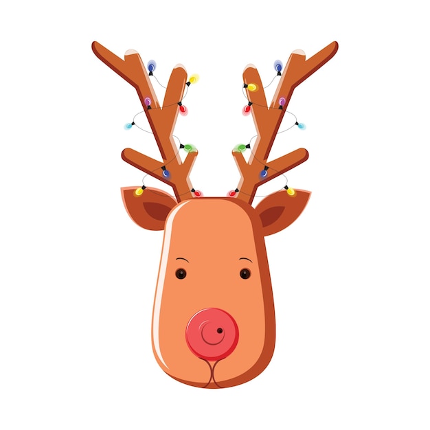 Vector lindo de la cara del reno del vector de la Navidad aislado en el fondo blanco.