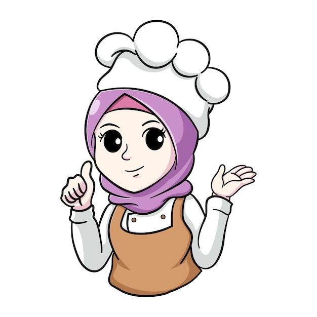 Vector lindo chef femenino musulmán dando pulgares arriba