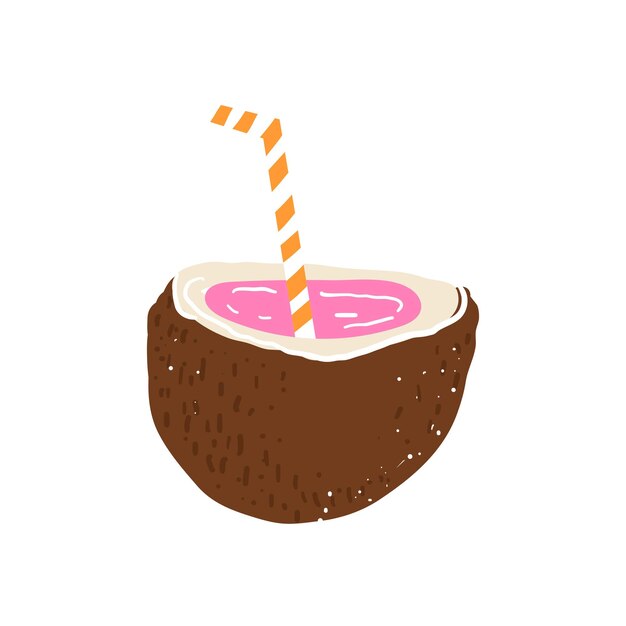 Vector lindo clipart dibujado a mano cóctel de verano en el coco cerca de la piscina para el clima caluroso