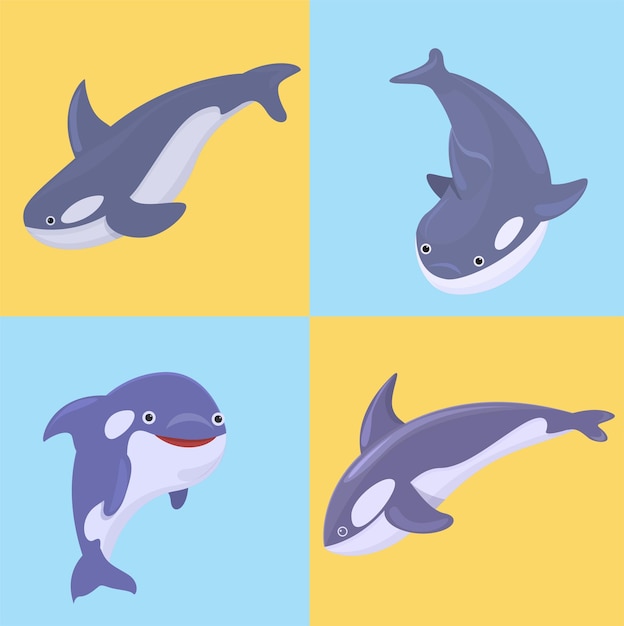 Vector lindo conjunto de dibujos animados de ballenas