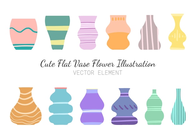 Vector lindo conjunto de ilustraciones de flores de jarrón plano