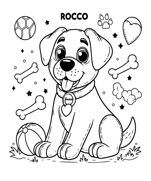 Vector lindo dibujo página de colorear perro para niños ai generado