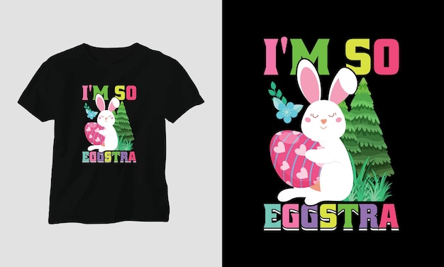 Vector lindo diseño de camiseta del día de pascua con huevos de conejito