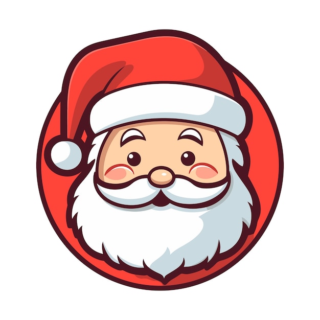 Vector, lindo, divertido, sonriente, santa claus, cabeza, icono, pegatina, aislado, blanco, diseño, plantilla