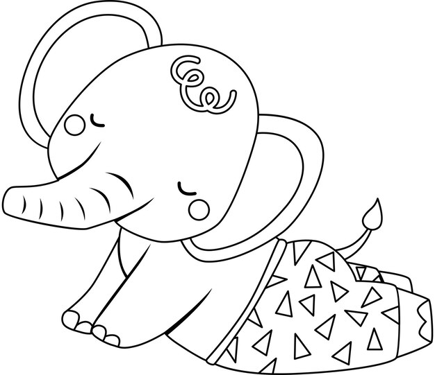 un vector de un lindo elefante haciendo yoga en color blanco y negro