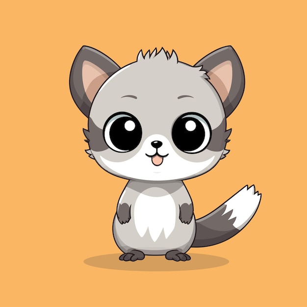 Vector de un lindo y encantador animal gris y blanco con grandes ojos adorables