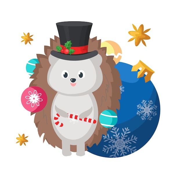 Vector lindo erizo de Navidad animal tarjeta de invierno