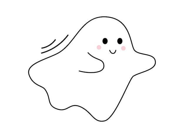 Vector con lindo fantasma sonriente espíritu volador en diseño plano esquema fantasma sobre fondo blanco doodle fantasma halloween