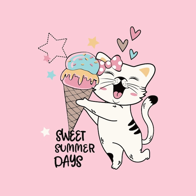 Vector lindo gato ama el helado