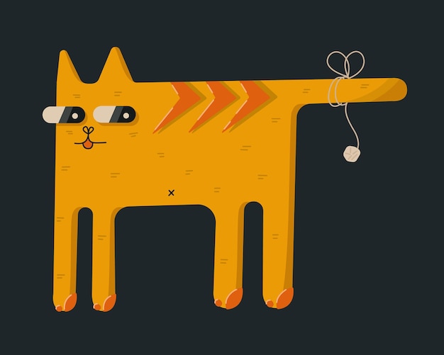 Vector vector lindo gato amarillo divertido ilustración plana con papel en su cuento