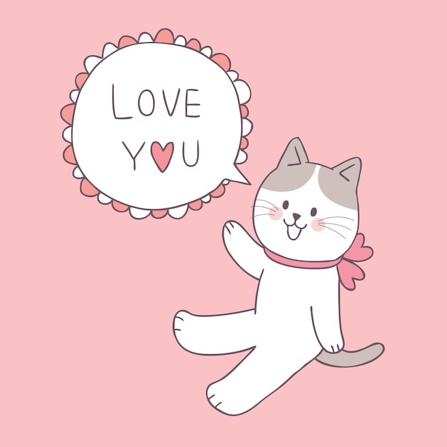 Vector vector lindo del gato y del amor del día de tarjetas del día de san valentín de la historieta.