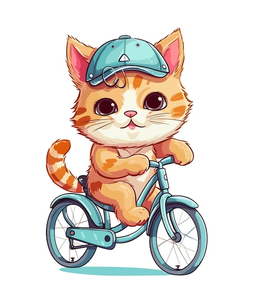 Vector lindo gato andar en bicicleta aislado sobre un fondo blanco.