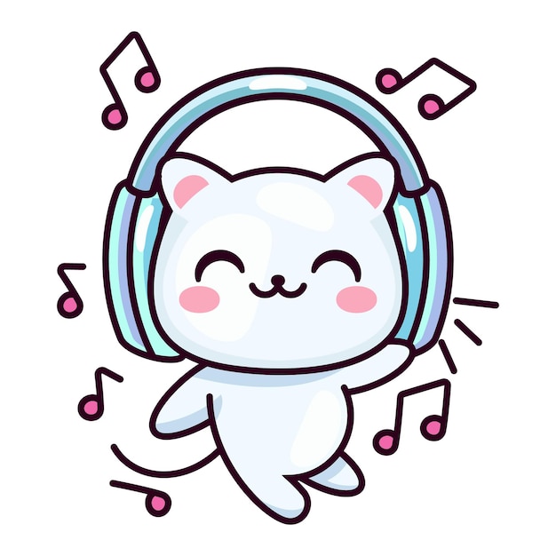 Vector vector de un lindo gato escuchando música