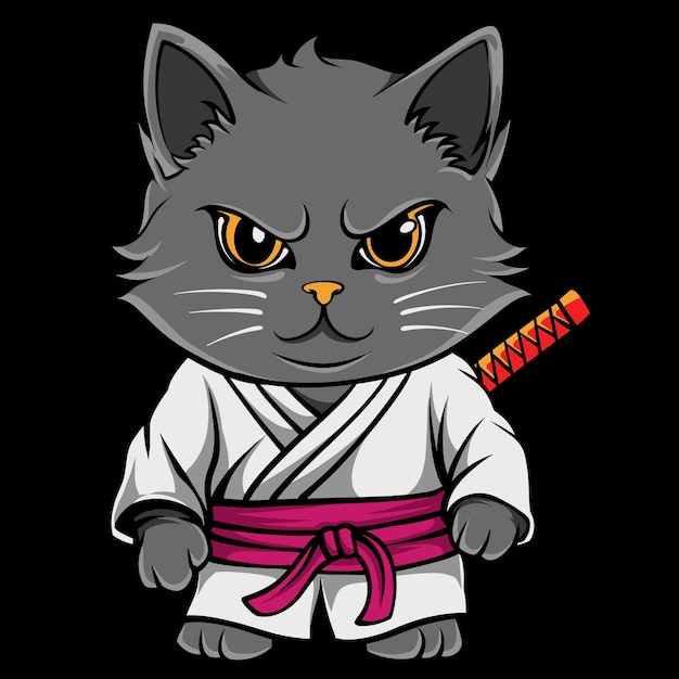 Vector vector lindo gato gris diseño de calcomanía de camiseta de karate