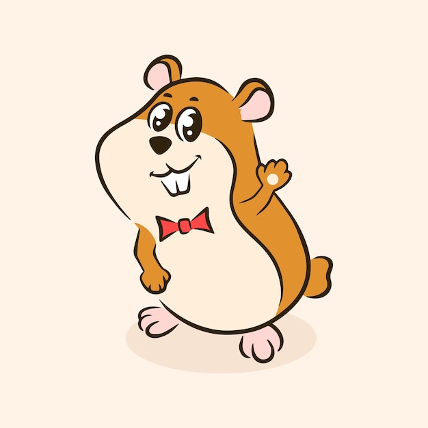 Vector lindo hámster mano agitando ilustración de dibujos animados