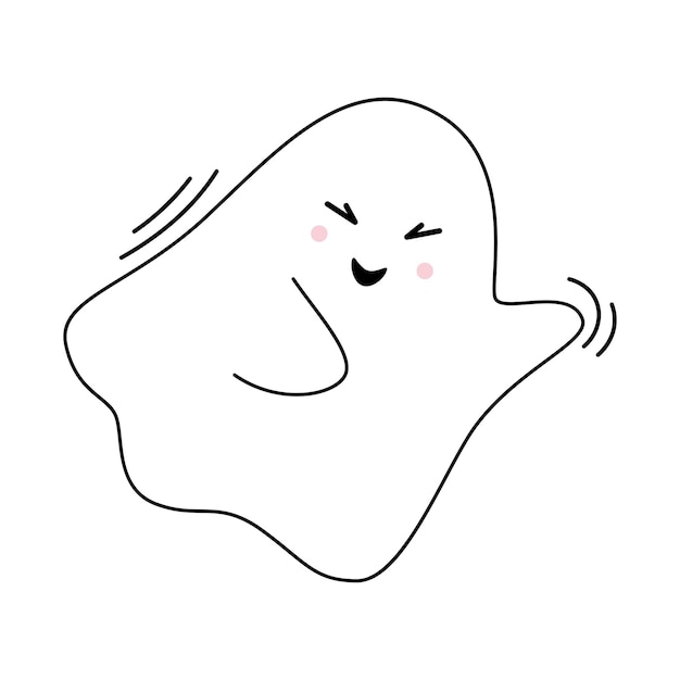 Vector lindo hola fantasma Espíritu volador en diseño plano Esquema fantasma sobre fondo blanco Doodle fantasma Halloween