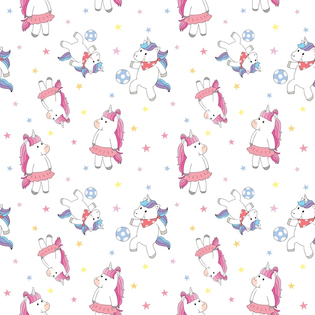 Vector lindo inconsútil del patrón del unicornio dulce de la historieta.