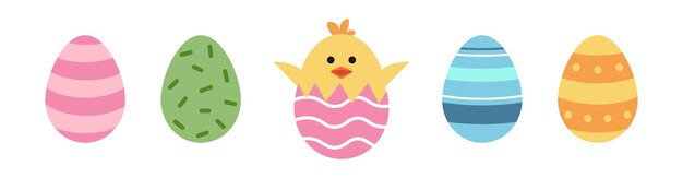 Vector lindo juego de pascua Lindos huevos y pollo en huevo