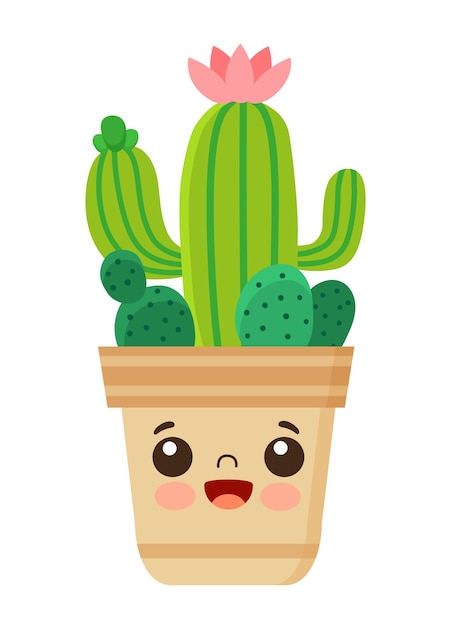 Vector lindo kawaii flor cactus en maceta