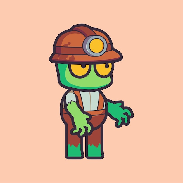 Vector lindo minero zombie personaje de dibujos animados vector icono ilustración