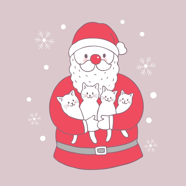 Vector lindo de la Navidad Papá Noel y de los gatos de la historieta.
