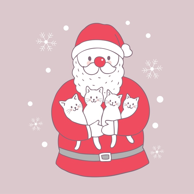 Vector lindo de la navidad papá noel y de los gatos de la historieta.