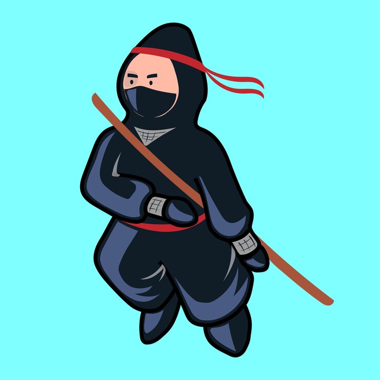 Vector vector lindo ninja con palo vector de arte dibujado a mano