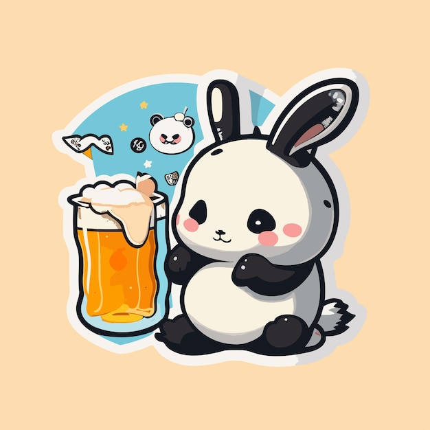 vector lindo panda bebiendo cerveza