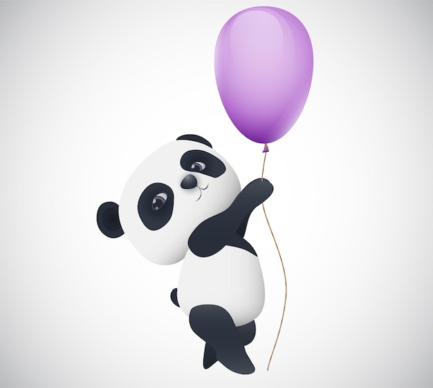 Vector vector lindo panda volando en un globo aislado sobre fondo blanco.