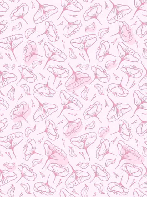 Vector vector lindo patrón transparente rosa con flores, ramitas y pétalos.